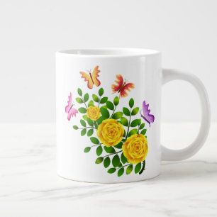 Taza De Café Gigante Flores Rosas