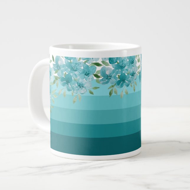 Taza De Café Gigante Flores salvajes azul turquesa Arte acuático (Izquierda)