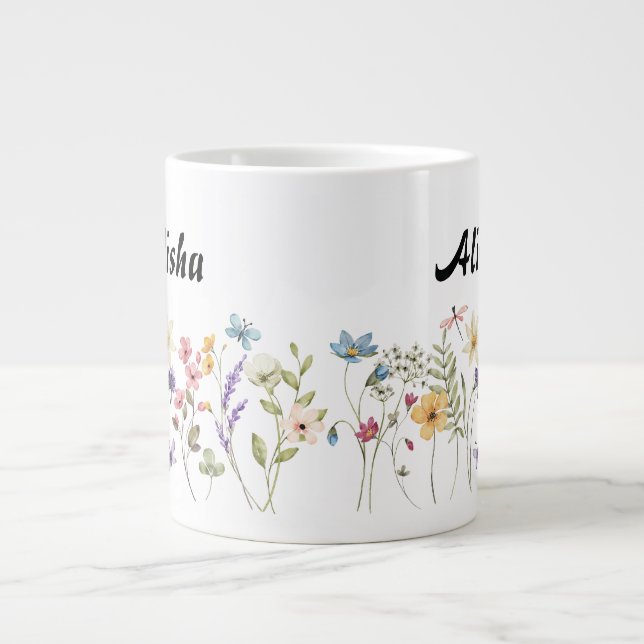 Taza De Café Gigante Flores silvestres acuarela café personalizado Mug (Frente)