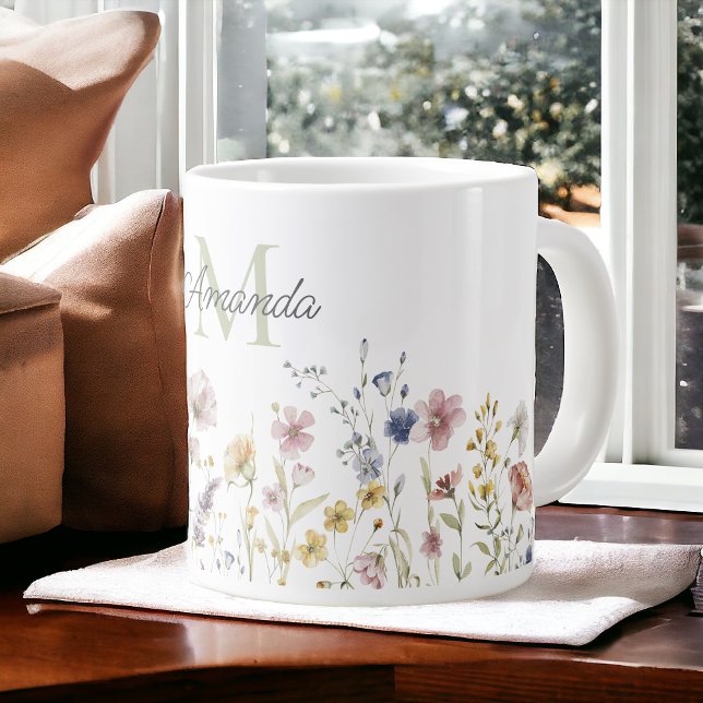 Taza De Café Gigante Flores silvestres de color de agua Boho de estilo  (Subido por el creador)
