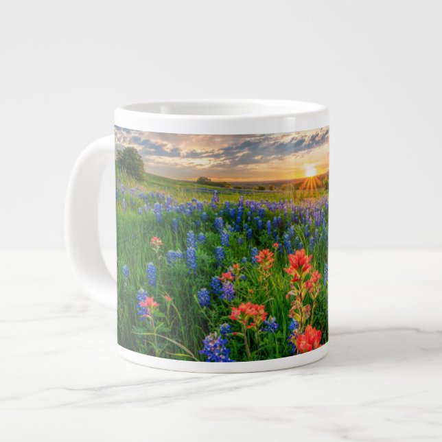 Taza De Café Gigante Flores | Texas Bluebonnets y pincel indio (Izquierda)