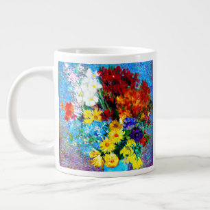 Taza De Café Gigante Flores Van Gogh en una maleta azul