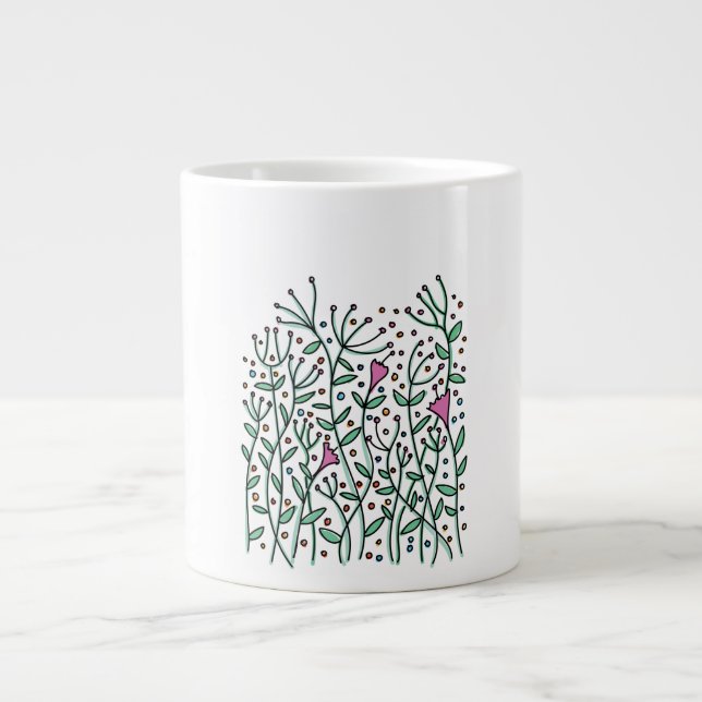Taza De Café Gigante Flores vintage dibujadas a mano (Frente)