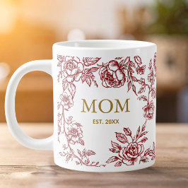 Taza De Café Gigante Flores Vintage Toile De Jouy Rojo Día de la Madre 