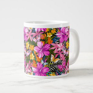 Taza De Café Gigante Flores y hojas tropicales
