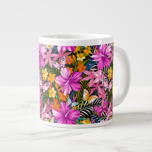 Taza De Café Gigante Flores y hojas tropicales (Derecha)