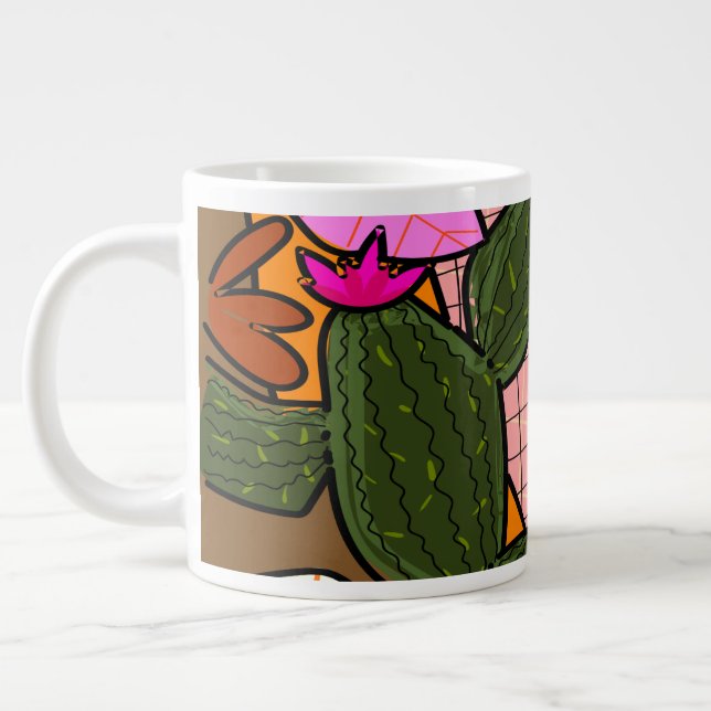 Taza De Café Gigante Flores y hojas tropicales abstractas (Izquierda)