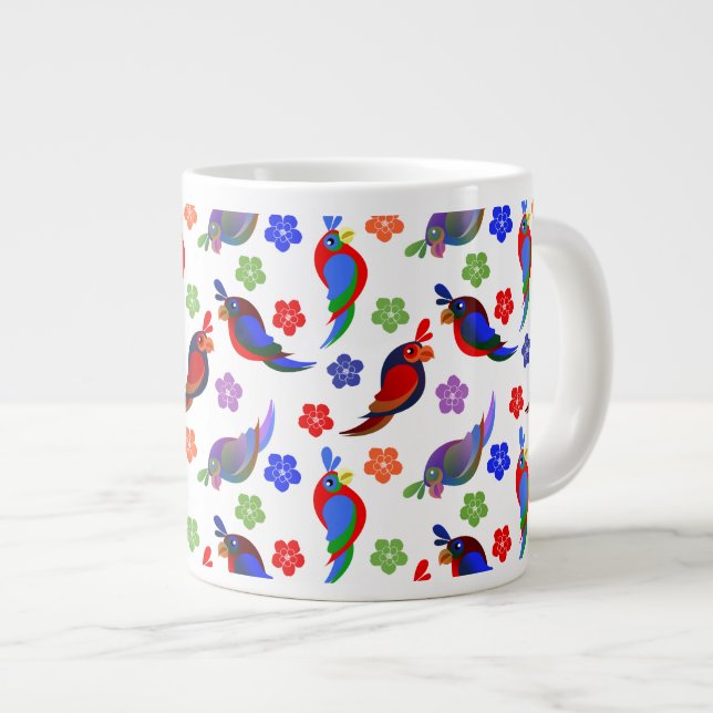 Taza De Café Gigante Flores y loros (Derecha)