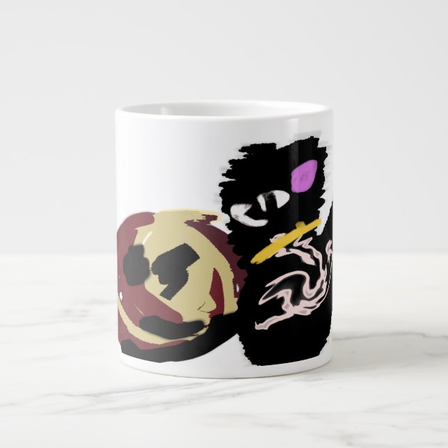 Taza De Café Gigante Fluffy Black Cat Jack o Lantern fun  (Frente)
