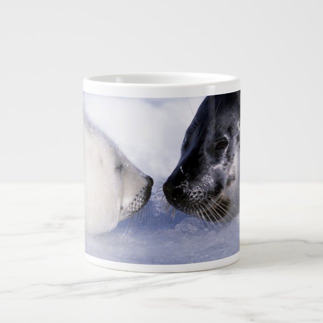 Taza De Café Gigante Foca de arpa madre con cría (Frente)