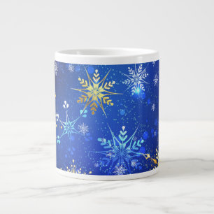 Taza De Café Gigante Fondo azul XMAS con copos de nieve dorados