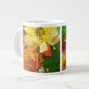 Taza De Café Gigante fondo colorido 2 del vintage floral del arte
