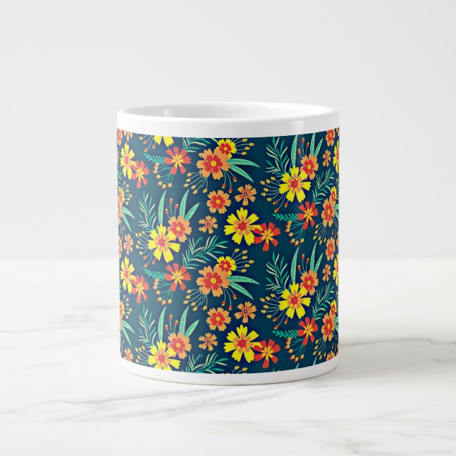 Taza De Café Gigante Fondo Floral Hermoso Diseño-46566 (Frente)