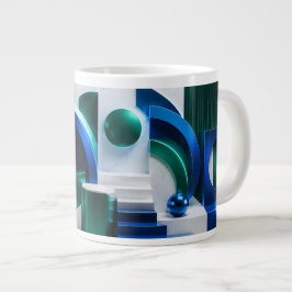 Taza De Café Gigante Formas Geométricas Abstractas Vibrantes Azul Y Ver