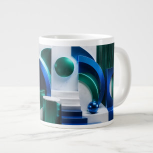 Taza De Café Gigante Formas Geométricas Abstractas Vibrantes Azul Y Ver