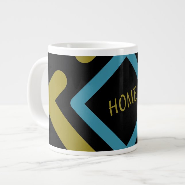Taza De Café Gigante Formas geométricas de oro concéntrico y turquesa (Izquierda)