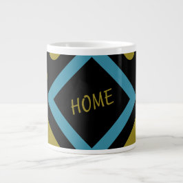 Taza De Café Gigante Formas geométricas de oro concéntrico y turquesa