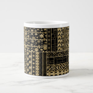 Taza De Café Gigante Formas y flores en negro y oro