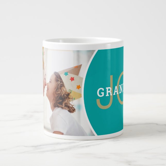 Taza De Café Gigante Foto de alegría de la abuela moderna (Frente)