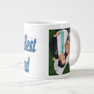 Taza De Café Gigante Foto de esposo con texto azul marino Giant Coffee