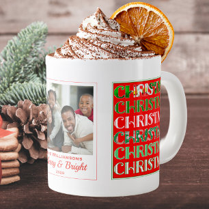 Taza De Café Gigante Foto de familia navideña blanca retro festiva