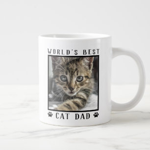 Taza De Café Gigante Foto de mascota con huellas de gato papá del mundo