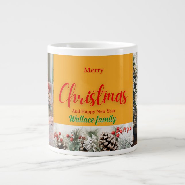 Taza De Café Gigante foto de navidades de familia, personalizar (Frente)