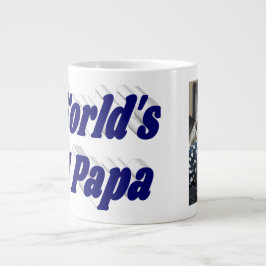 Taza De Café Gigante Foto de papá con texto azul oscuro