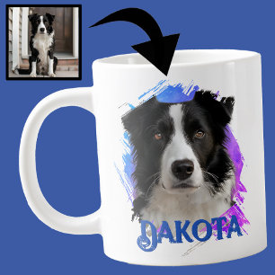 Taza De Café Gigante Foto de perro Border Collie azul lindo moderno y d