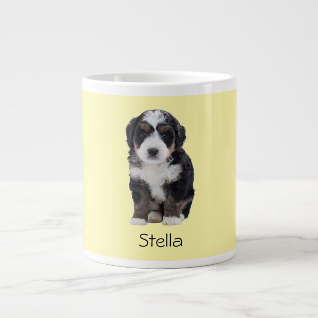 Taza De Café Gigante Foto de perro personalizado - Amarillo Pastel con  (Frente)