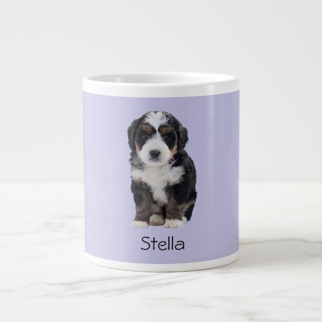 Taza De Café Gigante Foto de perro personalizado - Misty Lilac con nomb (Frente)