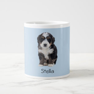 Taza De Café Gigante Foto de perro personalizado - Polvo azul con nombr