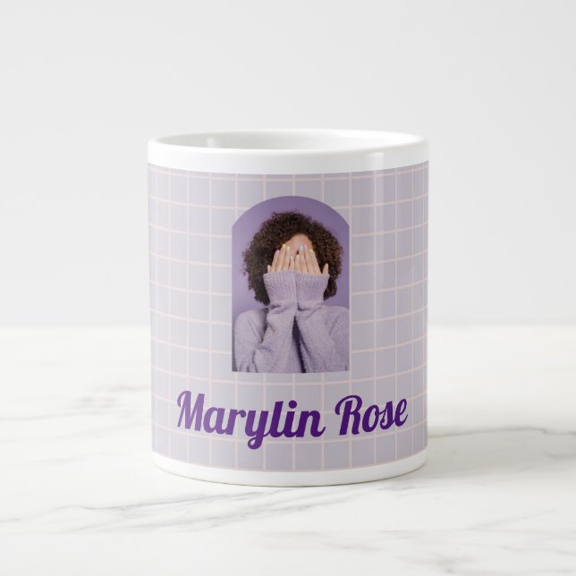 TAZA DE CAFÉ GIGANTE FOTO DEL PERSONALIZADO PURPLE GRID (Frente)