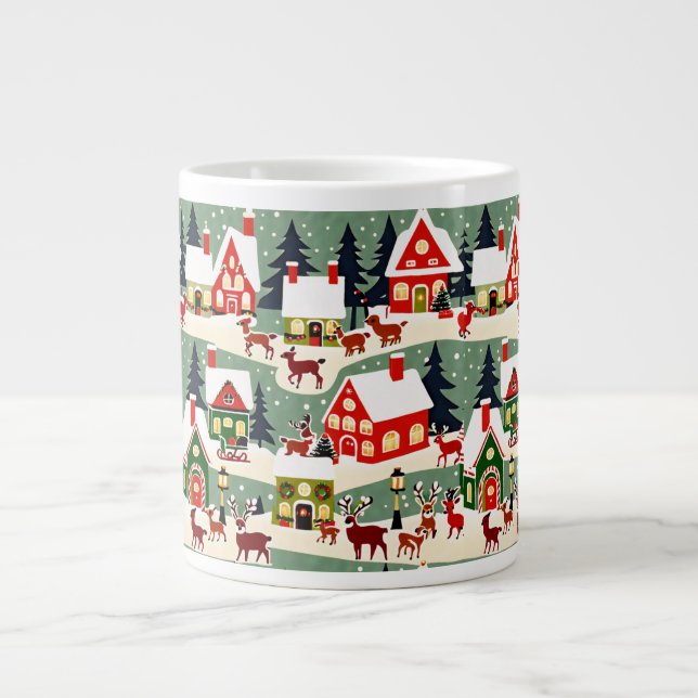 Taza De Café Gigante Foto del pueblo de Navidad en árbol de Navidad (Frente)