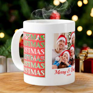 Taza De Café Gigante Foto Navideña Personalizada Festiva Rojo Verde