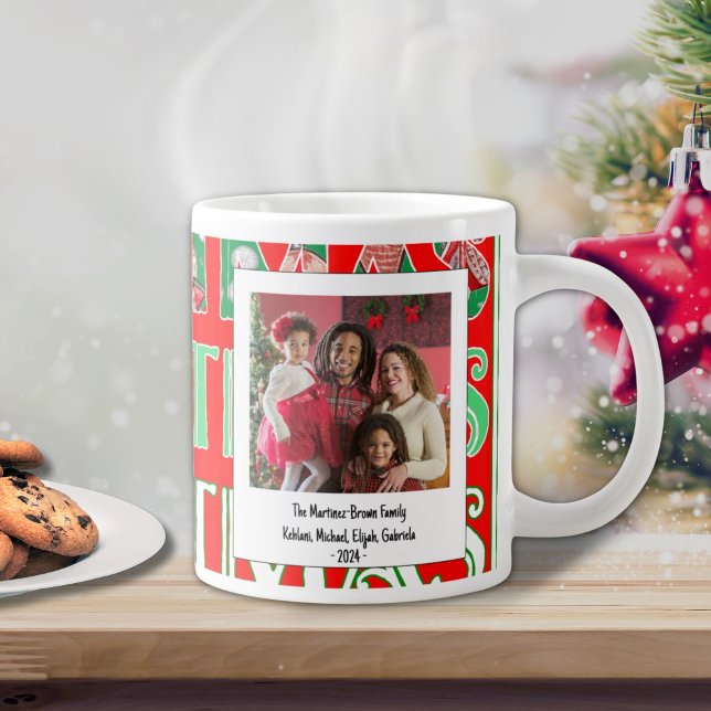 Taza De Café Gigante Foto Navideña Personalizada Festiva Rojo Verde (Subido por el creador)