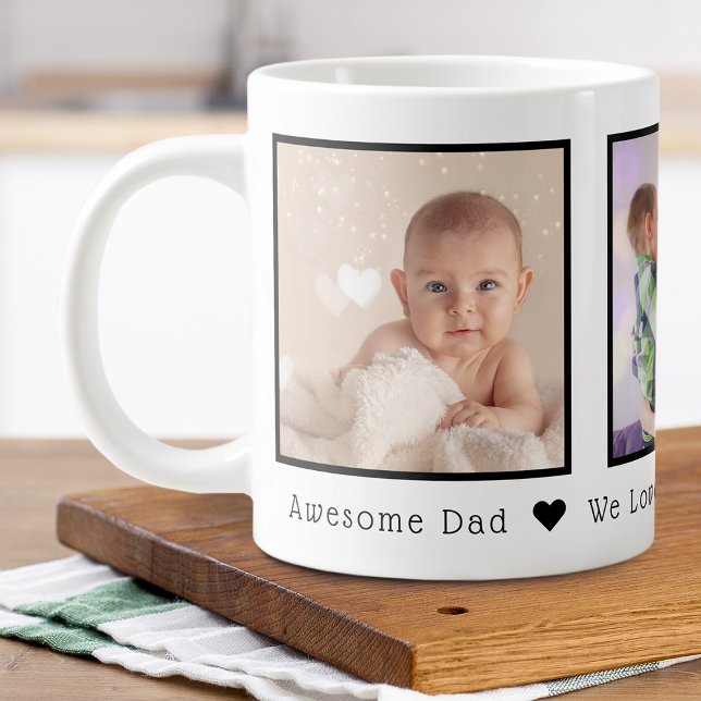 Taza De Café Gigante Foto personalizada del Día del Padre 3 (Father's Day Multi Photo Personalized Giant Coffee Mug)