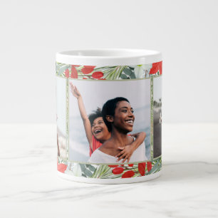 Taza De Café Gigante Fotografía de Holiday Poinsettia y Greenery Three