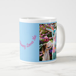 Taza De Café Gigante Fotos de conejo y niño en marco ovalado azul de Pa