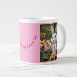 Taza De Café Gigante Fotos de conejo y niño en marco ovalado rosa Pascu