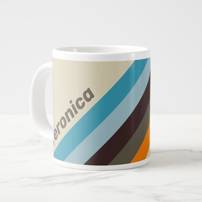 Taza De Café Gigante Foxglove Rust Stripes with Name (Izquierda)