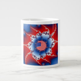 Taza De Café Gigante Fractal de bandera estadounidense blanca y azul