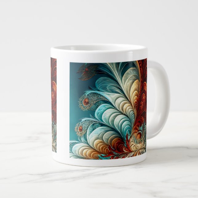 Taza De Café Gigante Fractal Feathers Jumbo Mug (Derecha)
