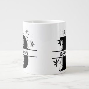 Taza De Café Gigante Fragmento floral Monograma alfabético personalizad