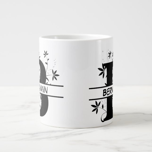 Taza De Café Gigante Fragmento floral Monograma alfabético personalizad (Frente)