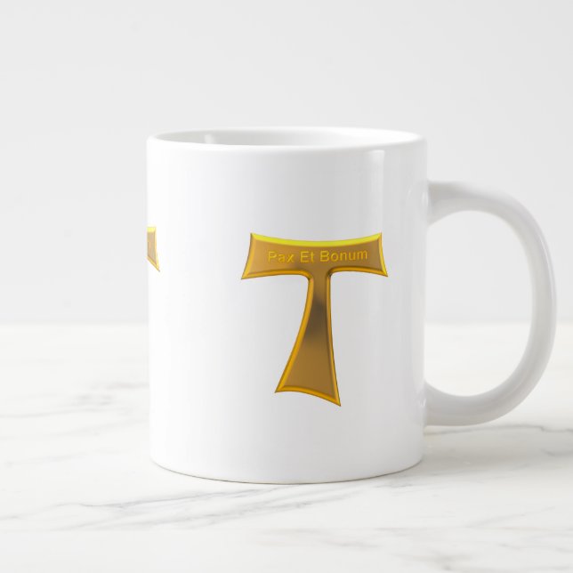 Taza De Café Gigante Franciscan Tau Cross Pax Et Bonum Gold Metallic (Derecha)