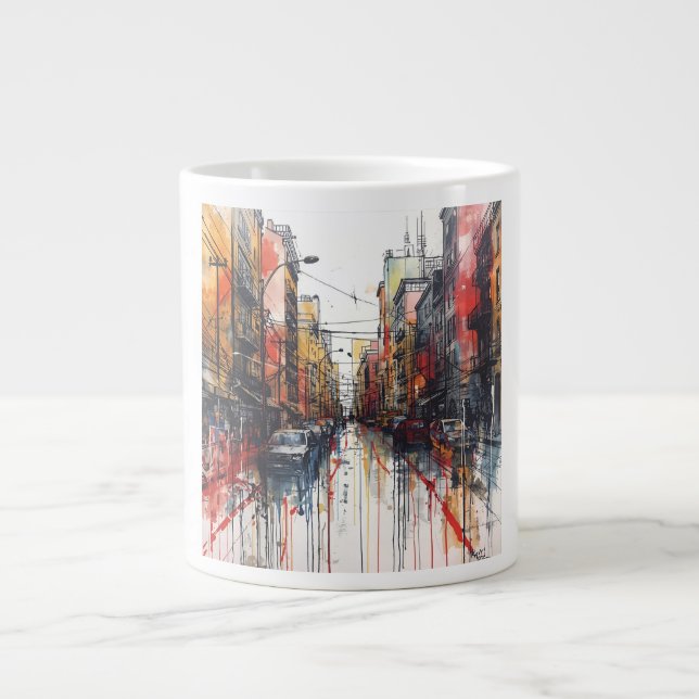 Taza De Café Gigante Freeform Hand-Drawn Mural Earthy Tones (Frente)