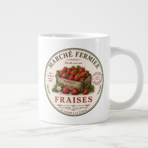 Taza De Café Gigante Fresas de Mercadillo Francés Vintage