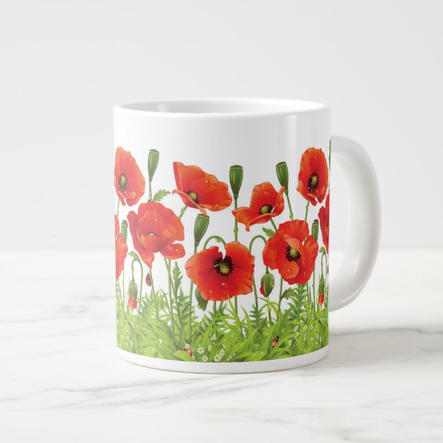 Taza De Café Gigante Frontera horizontal con la amapola roja (Derecha)