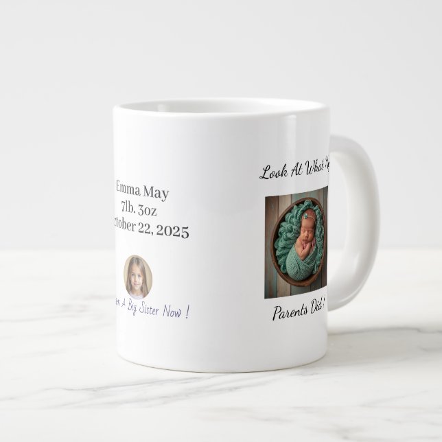 Taza De Café Gigante Fun Baby and Sibling foto Personalizada Mug (Derecha)
